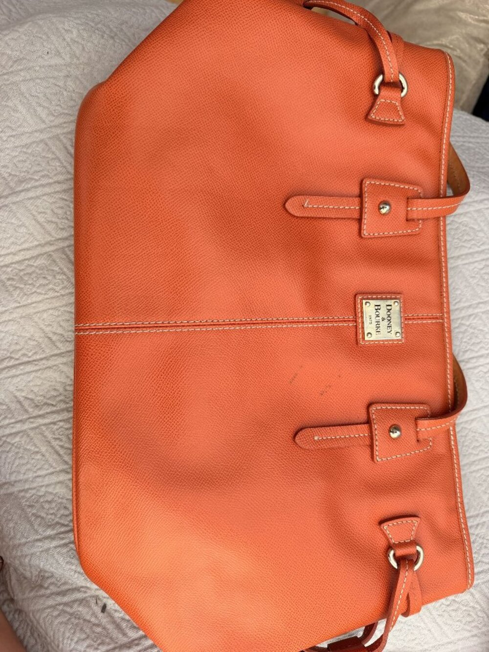 Dooney & Bourke Orange Pebble Leather Tote Bag With Interior Pockets & Zippered